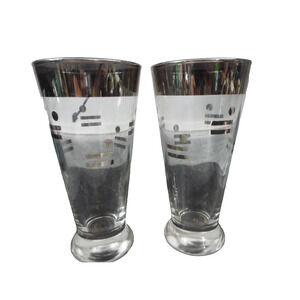 2 Vintage Silver Platinum Band Pilsner Glass Tumbler Dot Dash Equal Sign